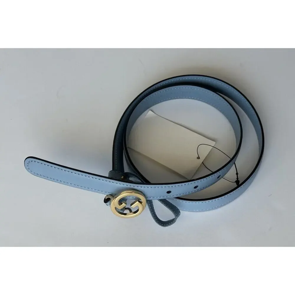 Gucci Women's Cloudy Blue Calf Leather Belt  110/44 Italy 723073 NWT